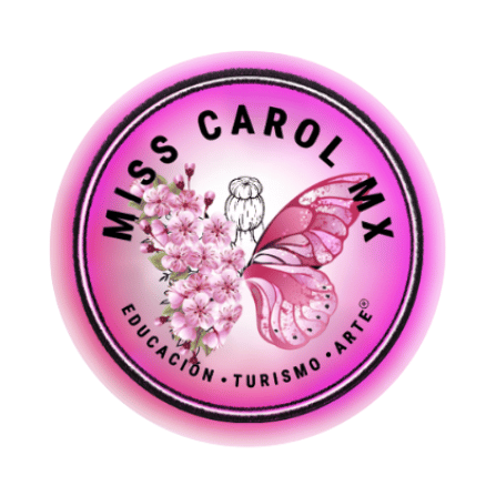 Logo rosa de Miss Carol Mx, con mujer mariposa